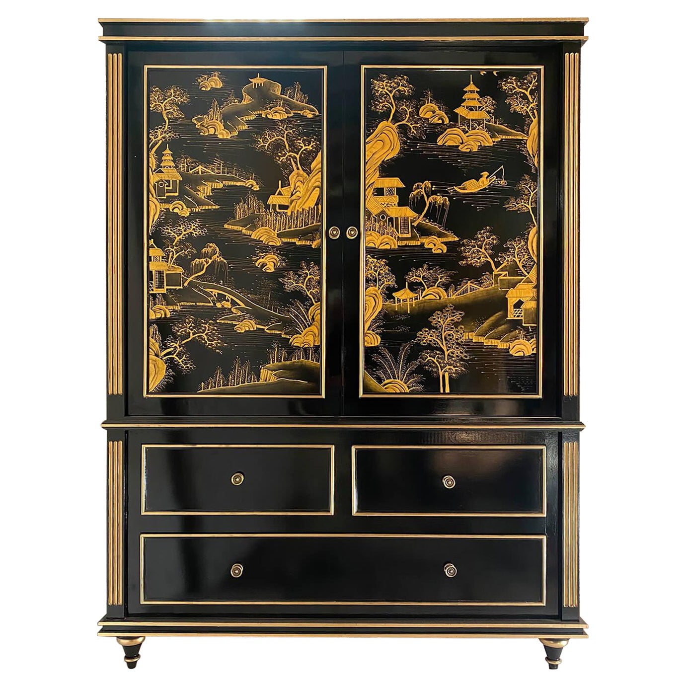 Regency Style Chinoiserie Panelled Cabinet For Sale