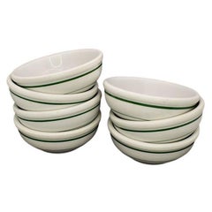 Vintage Mid-Century Restaurant Ware Porcelain Bowls in White and Green, Set of 7 1960s