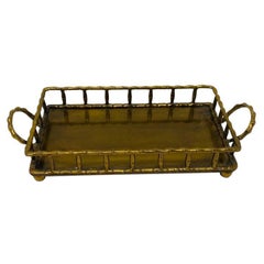 Hollywood Regency Brass Rectangular Faux Bamboo Serving Tray