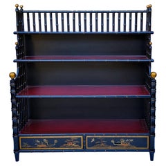 Regency Style Faux Bamboo Black Lacquer Chinoiserie Bookcase by Maitland Smith