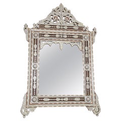 Vintage White Mother of Pearl Inlaid Middle Eastern Mirror