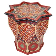 Vintage Moroccan Side Table Hand Painted with Red Moorish Design