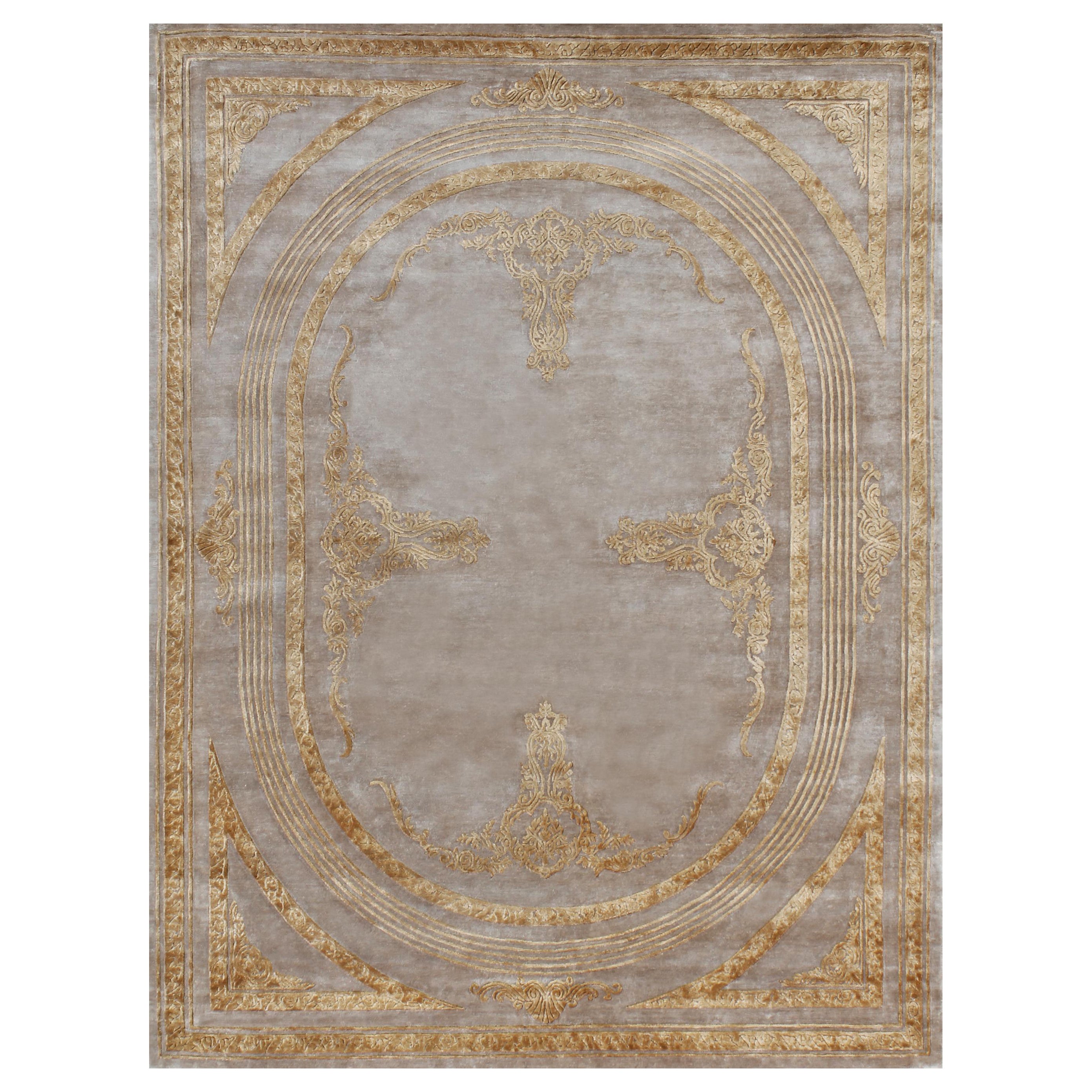 AMADEUS Hand Knotted Transitional Silk Rug in Ivory Gold Colour By Hands