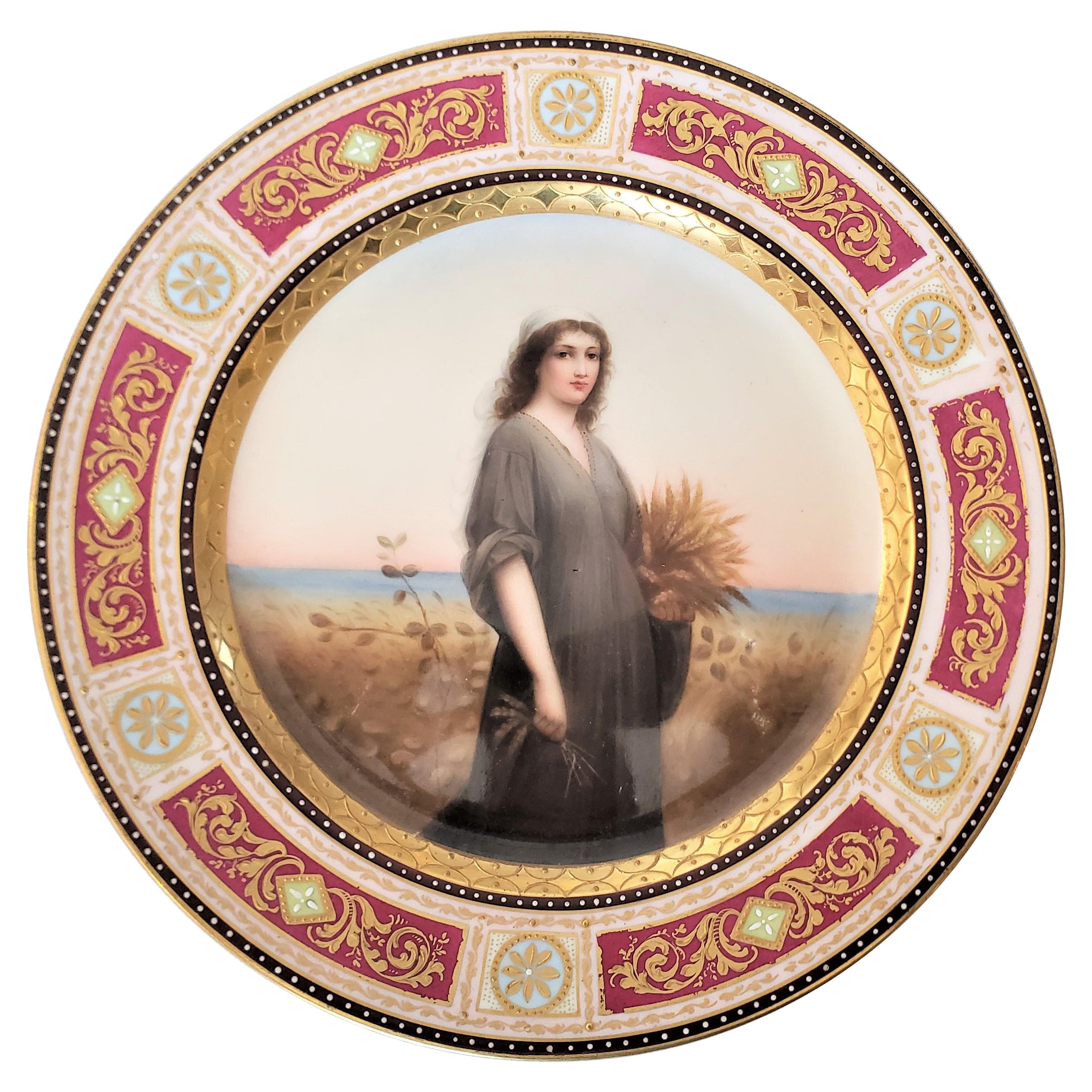 Antique KPM Hand-Painted Porcelain Cabinet Plate Depicting the Biblical "Ruth" For Sale