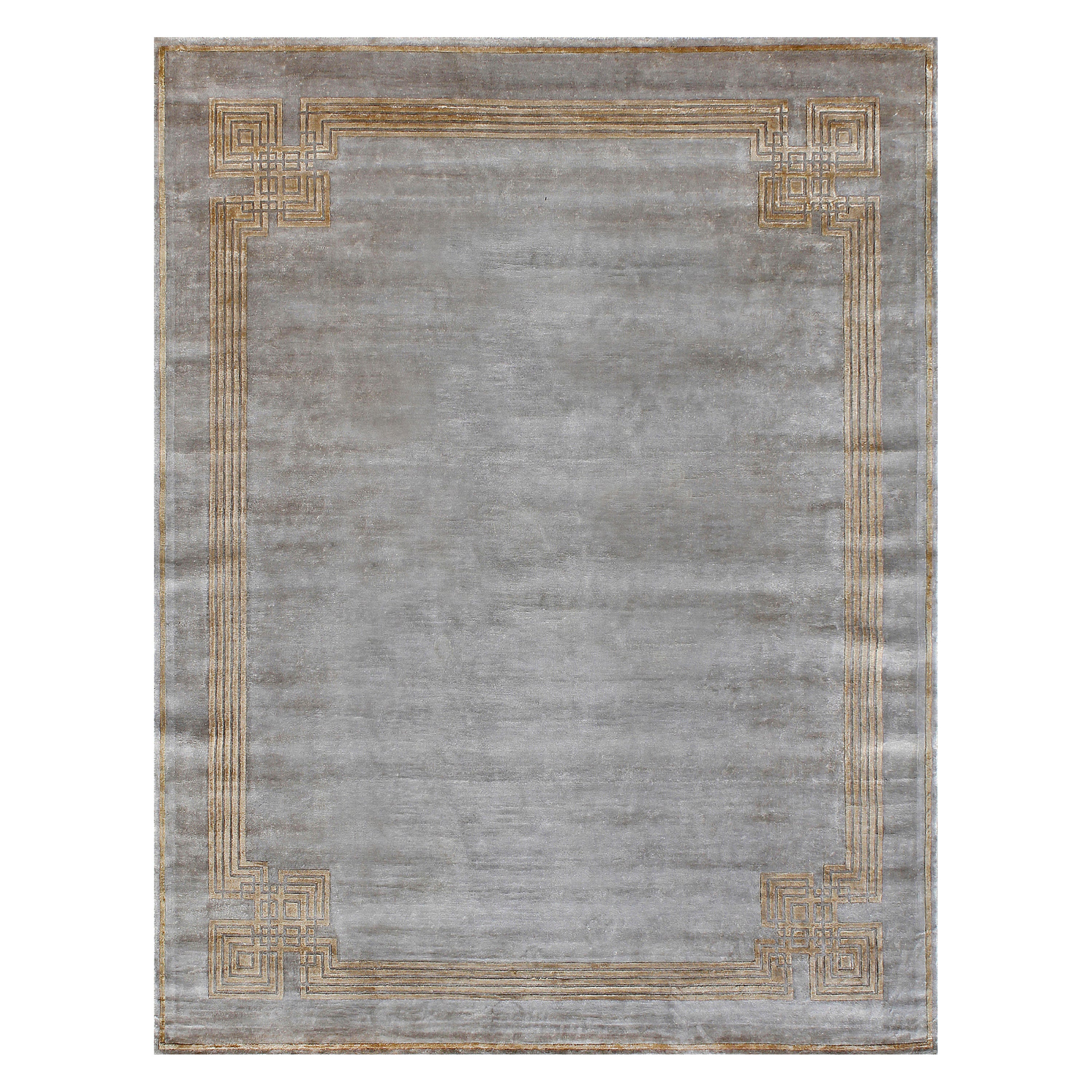 LEONORE Hand Knotted Transitional Silk Border Rug in Silver Gold Colour By Hands