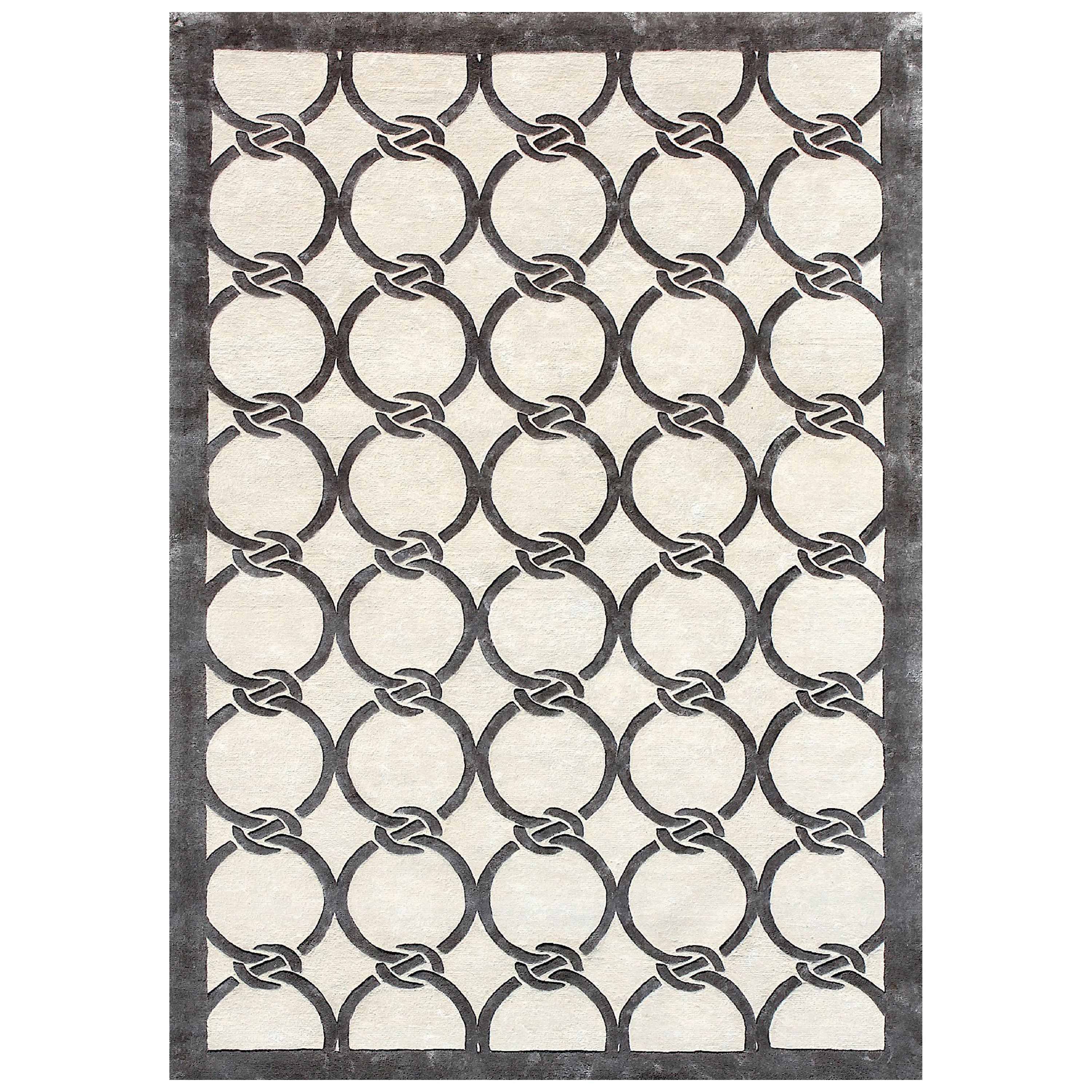 RADIAL Hand Tufted Modern Geometric Silk Rug in Ivory Colour By Hands