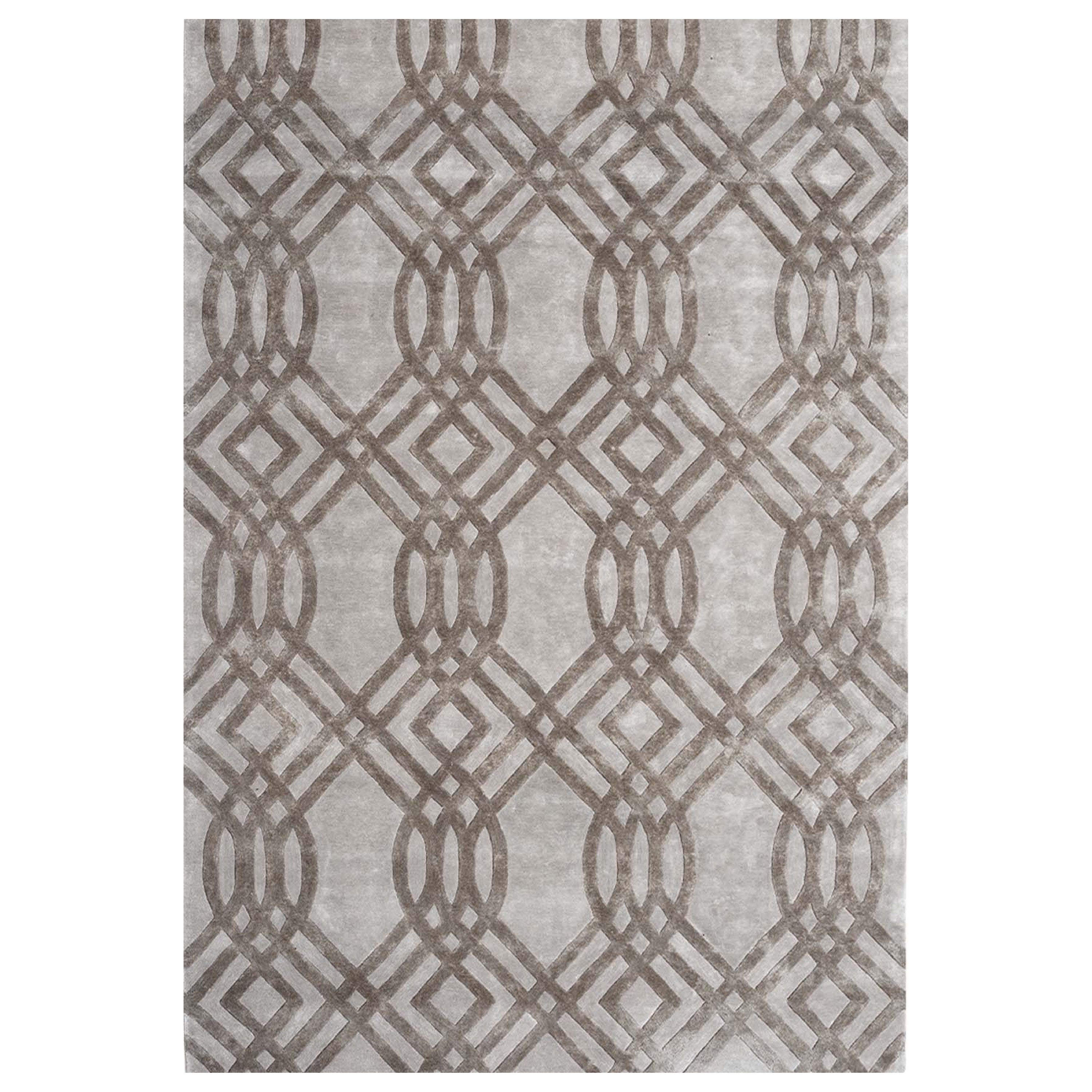 SOLOMON Hand Tufted Modern Geometric Silk Rug in Taupe Colour By Hands For Sale