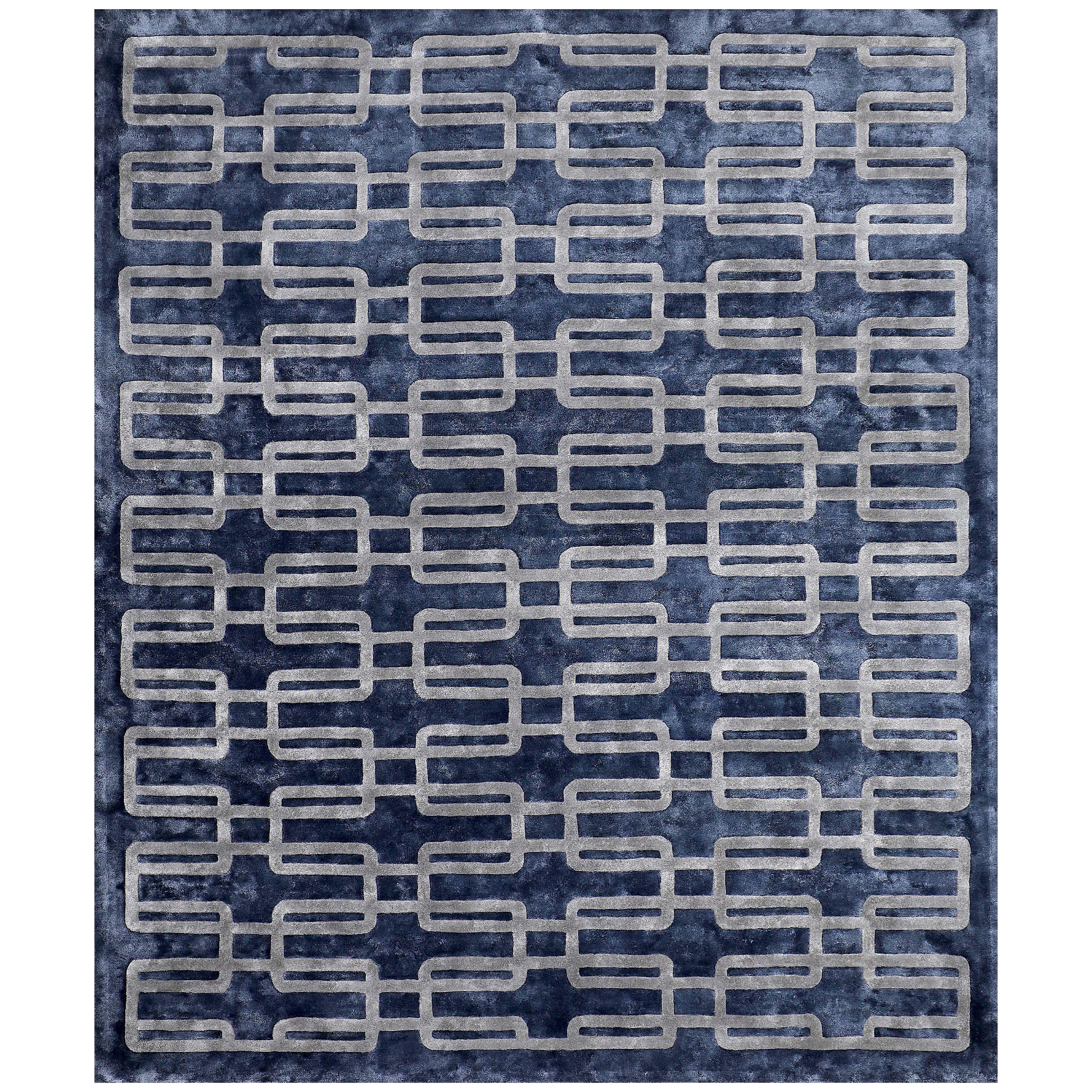 VECTOR Hand Tufted Modern Geometric Silk Rug in Blue Colour By Hands