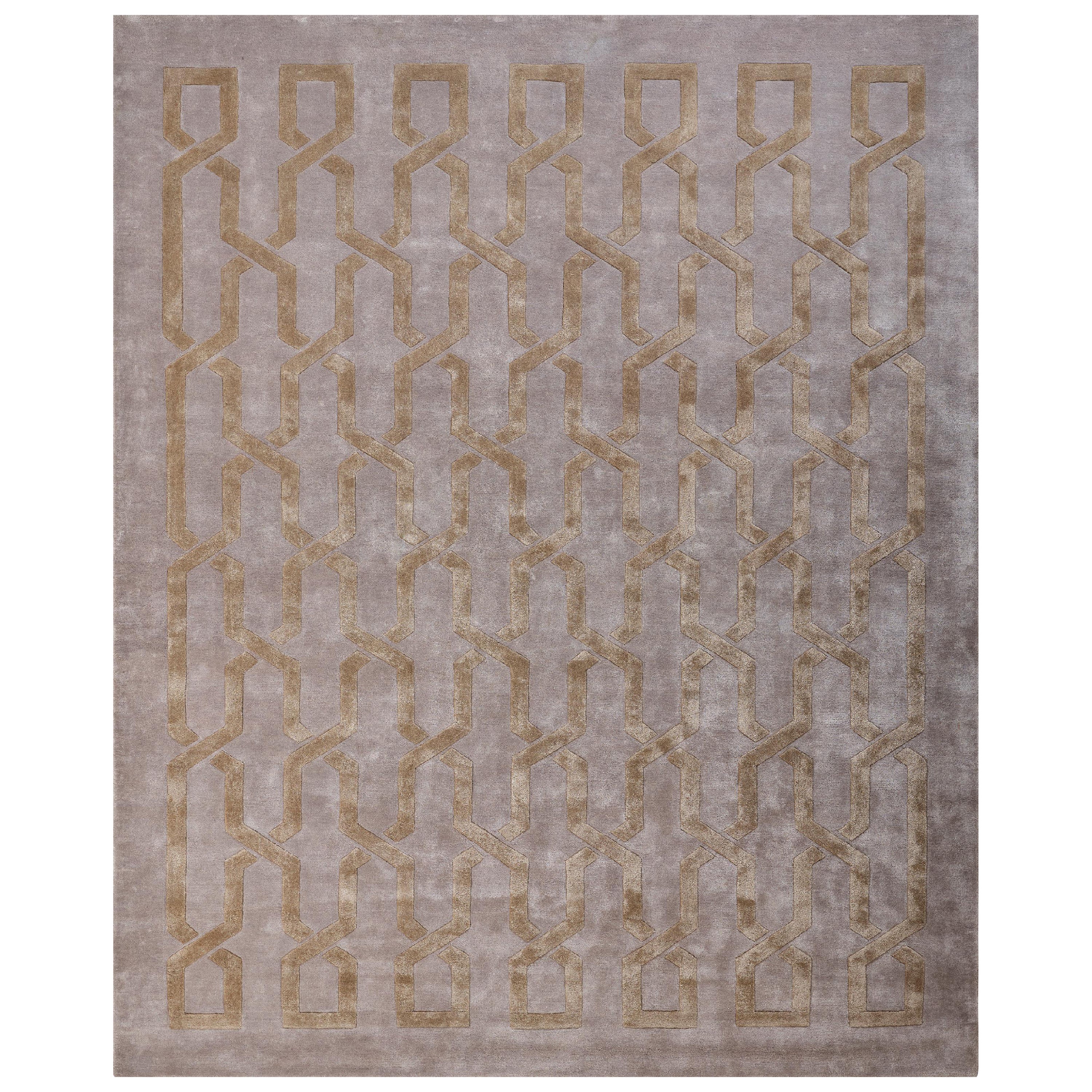 VERTEX - Tapis en soie géométrique moderne touffeté à la main, couleur or, fait main