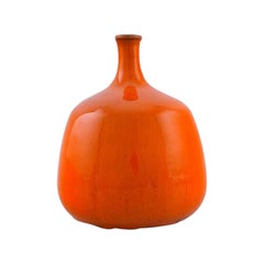 Georges Jouve School, Vase in Glazed Ceramics, Beautiful Orange Running Glaze