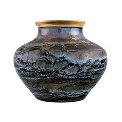 Lucien Brisdoux France, Vase in Glazed Stoneware with Gold Rim