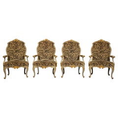 18th Century, Four Italian Large Lacquered Giltwood Armchairs