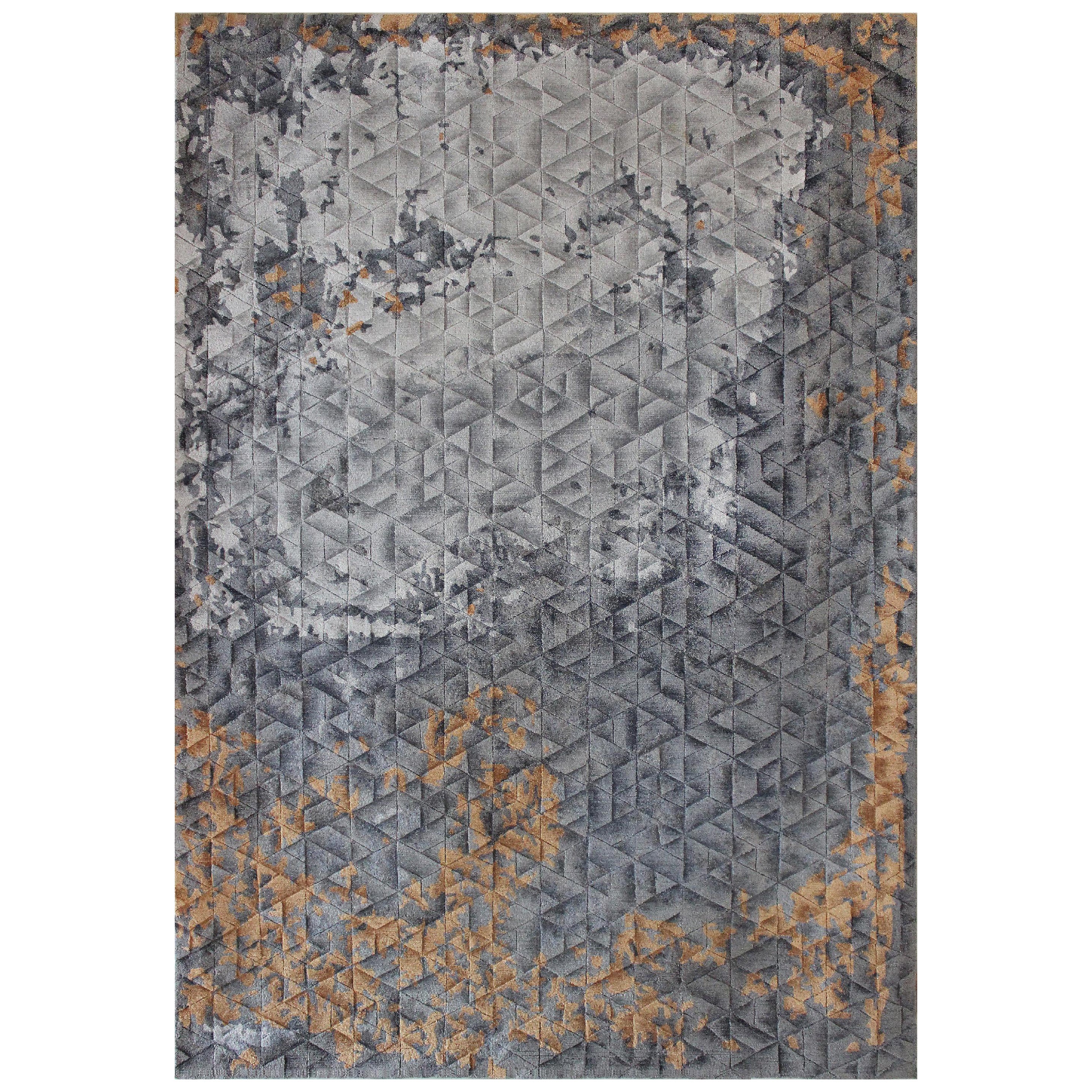 ESTUARY Hand Tufted Modern Silk Rug in Rust Grey Colour By Hands For Sale