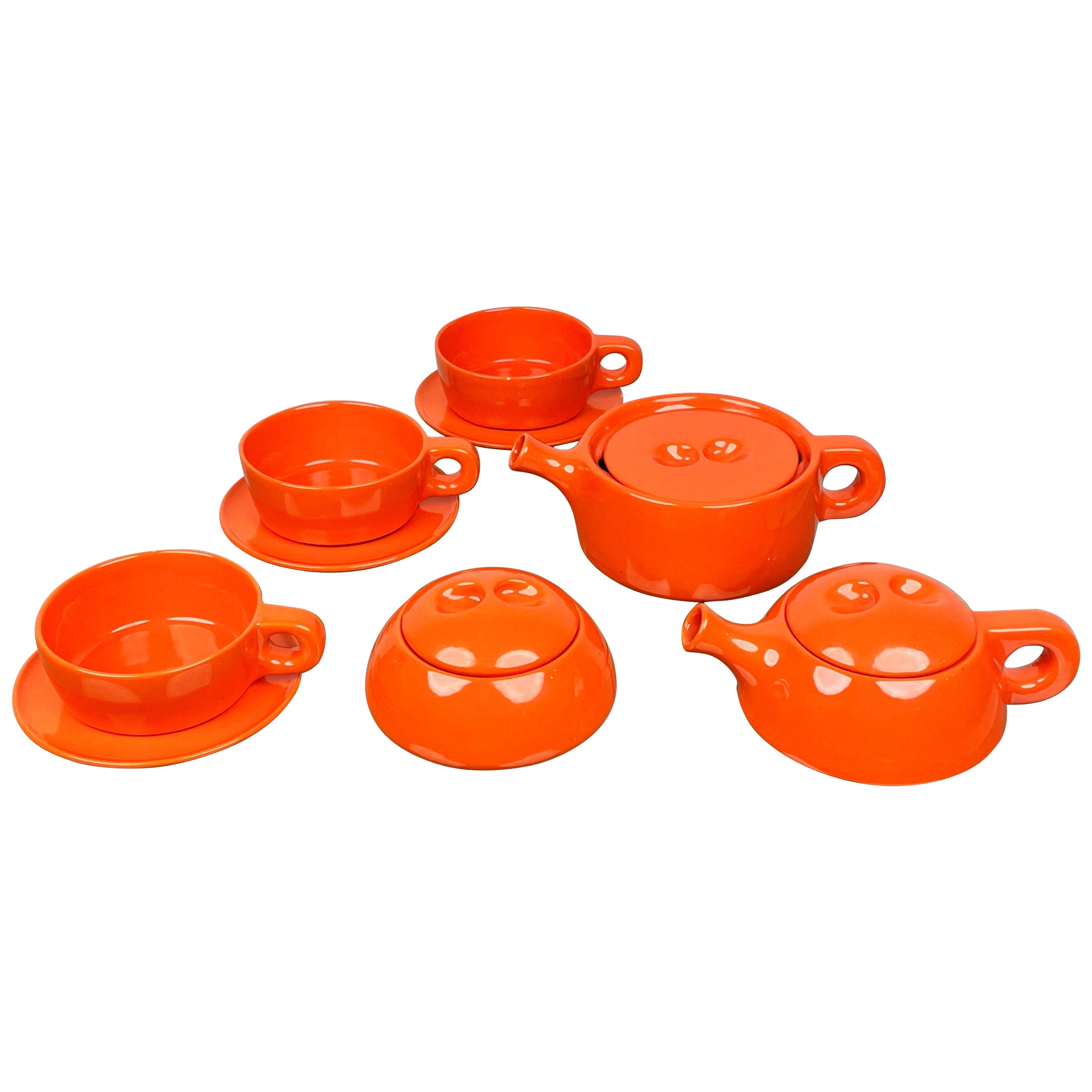 Tea Set in Orange Ceramic by Liisi Beckmann for Gabbianelli, Italy, 1960s For Sale