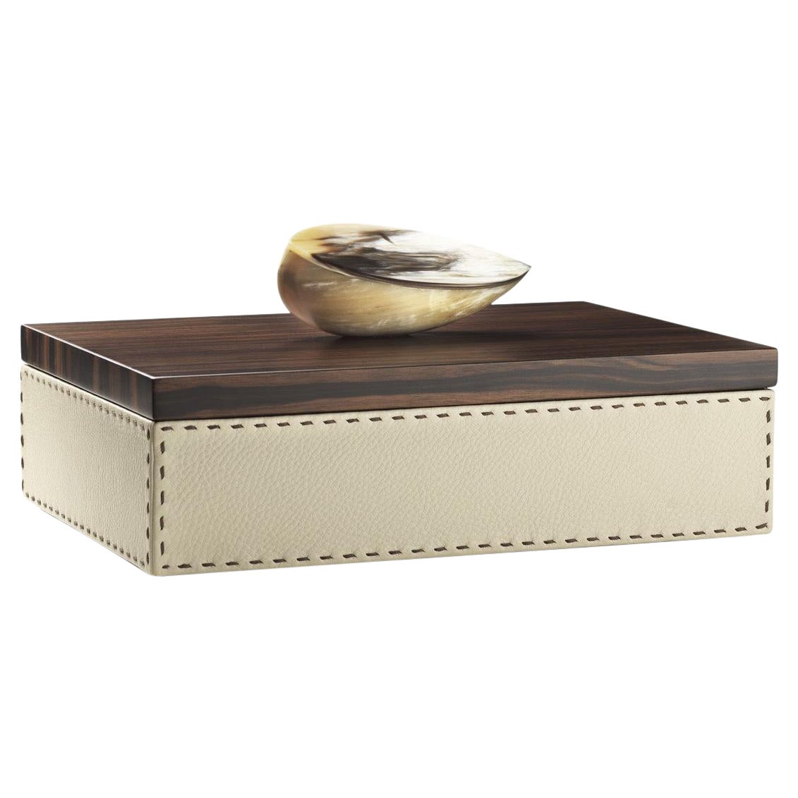 Capricia Box in Pebbled Leather with Handle in Corno Italiano, Mod. 4473
