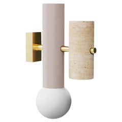 Contemporary Art Deco inspired Wall Lamp Pyppe Taupe, Travertine, Polished Brass