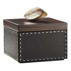 Capricia Square Box in Pebbled Leather with Handle in Corno Italiano, Mod. 4475