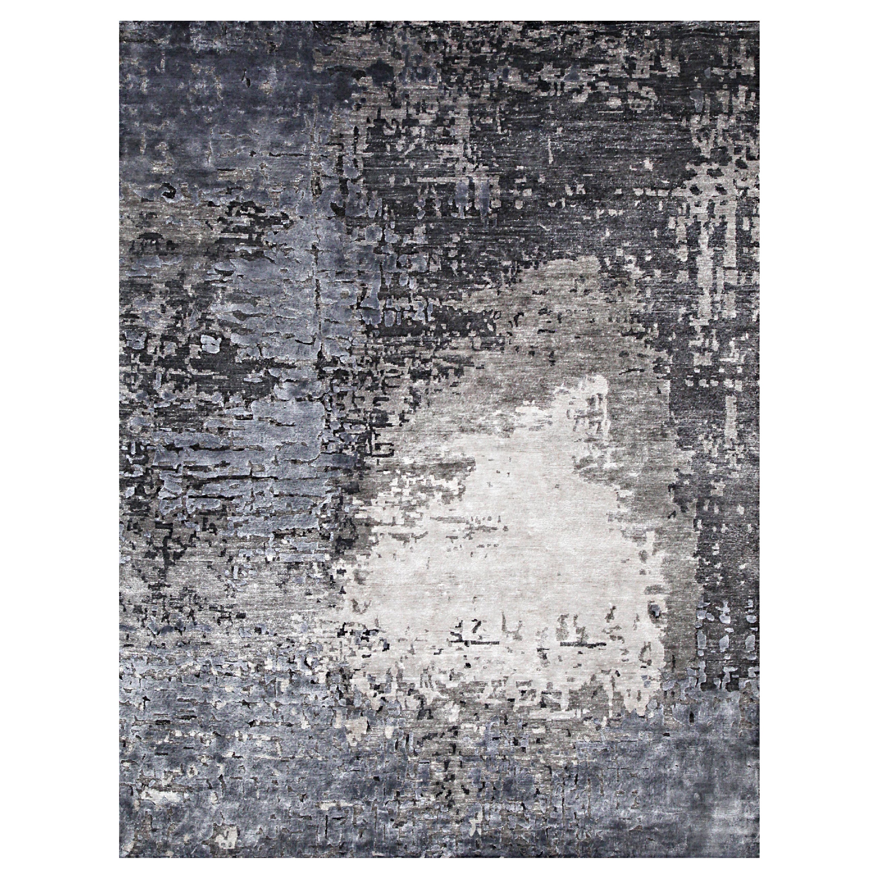 ATIA Hand Knotted Transitional Silk Rug in Beige Taupe & Blue Colours by Hands