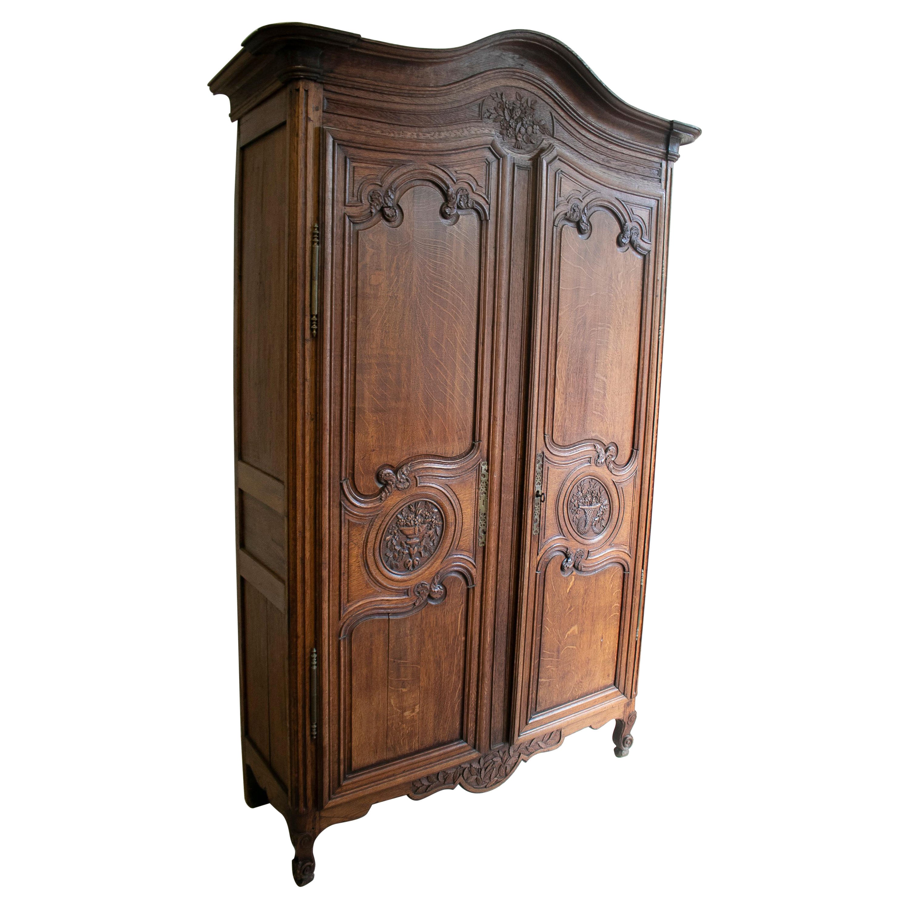 19th Century French 2-Door Wooden Wardrobe For Sale