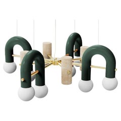 Contemporary Art Deco Pendant Lamp Pyppe 100 Brass, Forest Green, Travertine