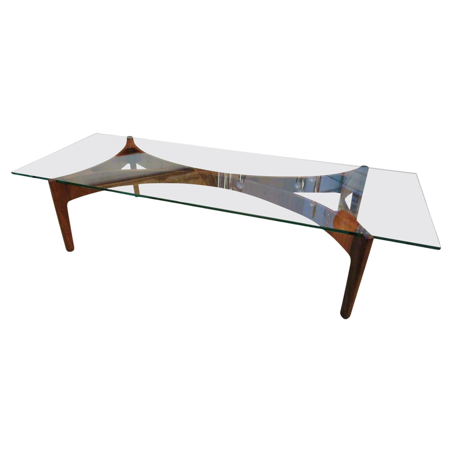 Danish Modern Rosewood and Glass Top Low Table For Sale