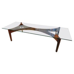 Danish Modern Rosewood and Glass Top Low Table
