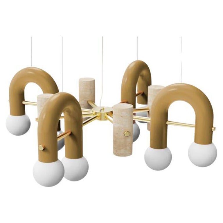 Contemporary Art Deco Pendant Pyppe 100 Brass, Gold Color & Travertine by UTU