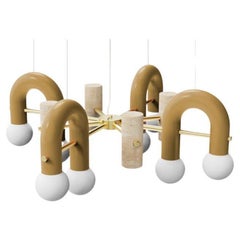 Contemporary Art Deco Pendant Lamp Pyppe 100 Brass, Gold Color, Travertine Stone