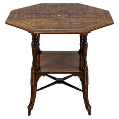 19th-Century Eight-Sided Rosewood Side Table with Inlaid Top