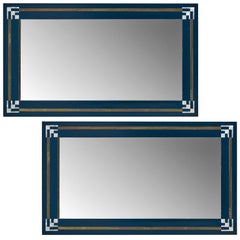 Maison Jansen Mirrors with Blue Frame and Mother of Pearl Inlay