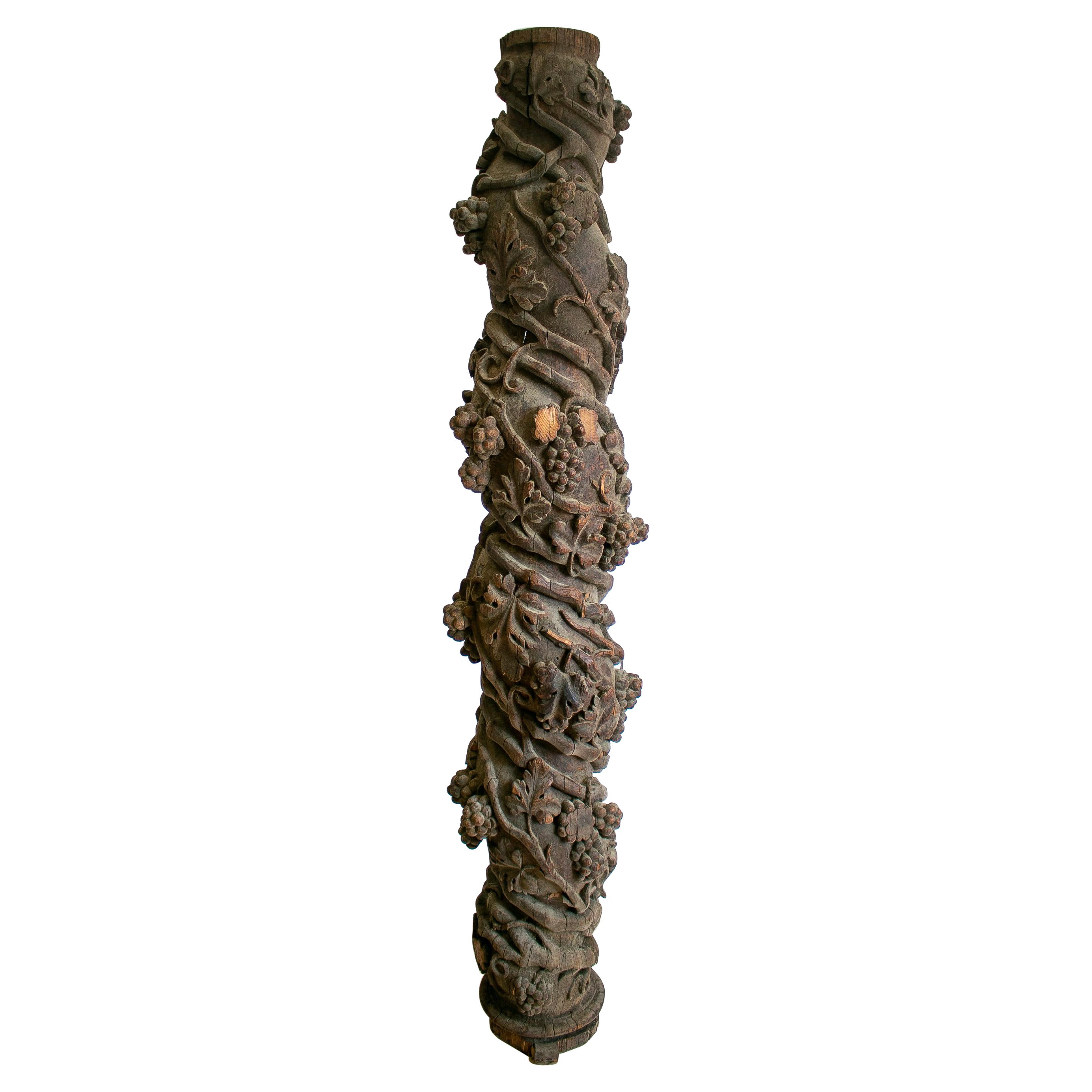 17th Century's Italian Hand Carved Wooden Column in the Solomonic Style