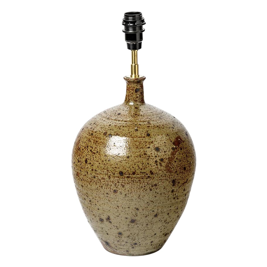 Keramik-Tischlampe La Borne Baudart aus braunem und schwarzem Steingut, Mitte des 20. Jahrhunderts