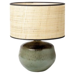 Green and Black Design Stoneware Ceramic Table Lamp circa 1970 La Borne Potters
