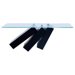 Table console en acier inoxydable noir et verre