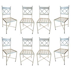 Set of Eight 1970s Spanish Iron Garden Chairs Painted White