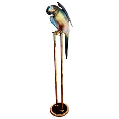 Ceramic Parrot Figure on Gilded Brass Stand by Mangani, 1970 