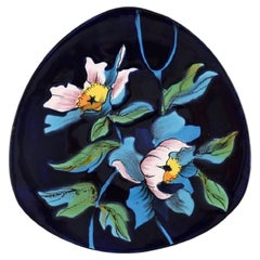 Longwy, France, Troubadour Dish in Glazed Ceramics with Hand-Painted Flowers