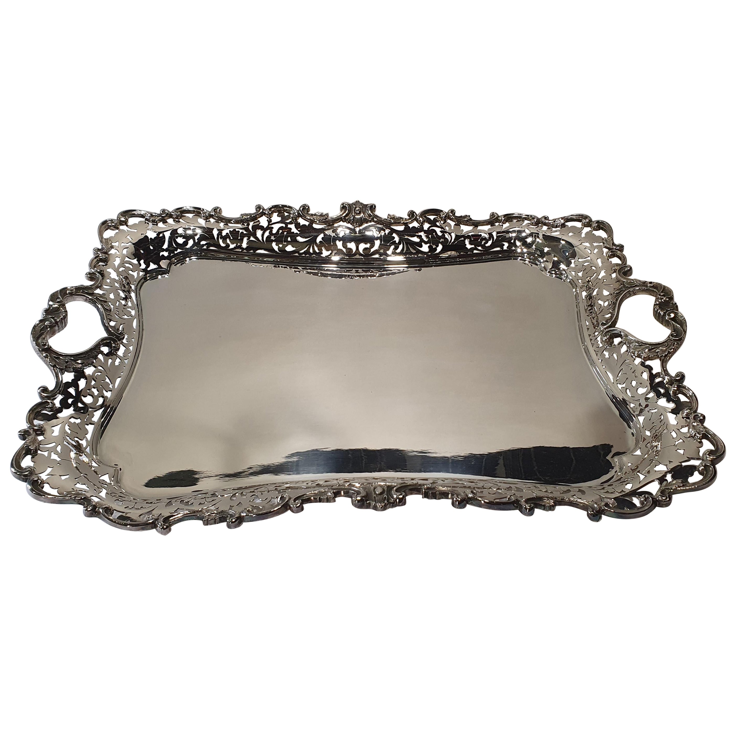 20th Century Pirced Handicraft Sterling Silver Serving Tray, Italy, 1998