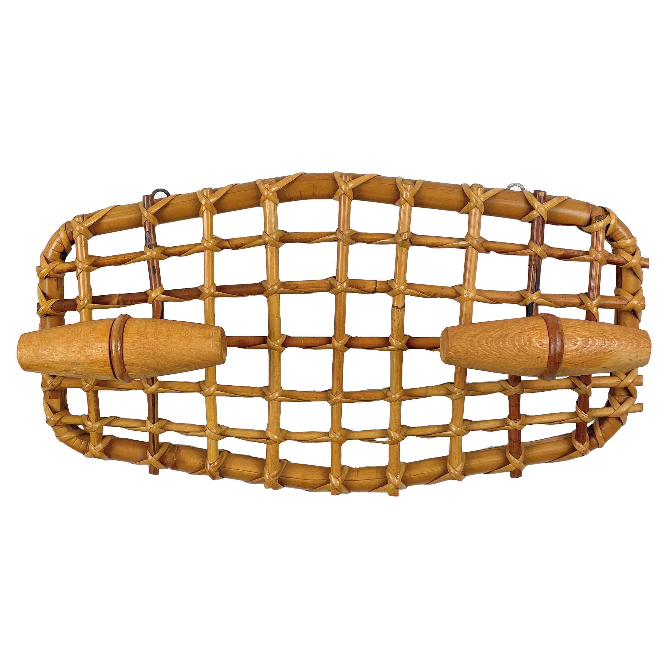 Bamboo & Rattan Coat Rack Hanger Attributed to Olaf von Bohr, Italy, 1950s For Sale