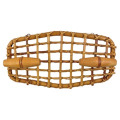 Vintage Bamboo & Rattan Coat Rack Hanger Attributed to Olaf von Bohr, Italy, 1950s
