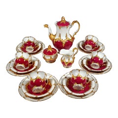 Meissen B-Shape Coffee Set for 6 Persons with Purple & Elaborate Gold Decor