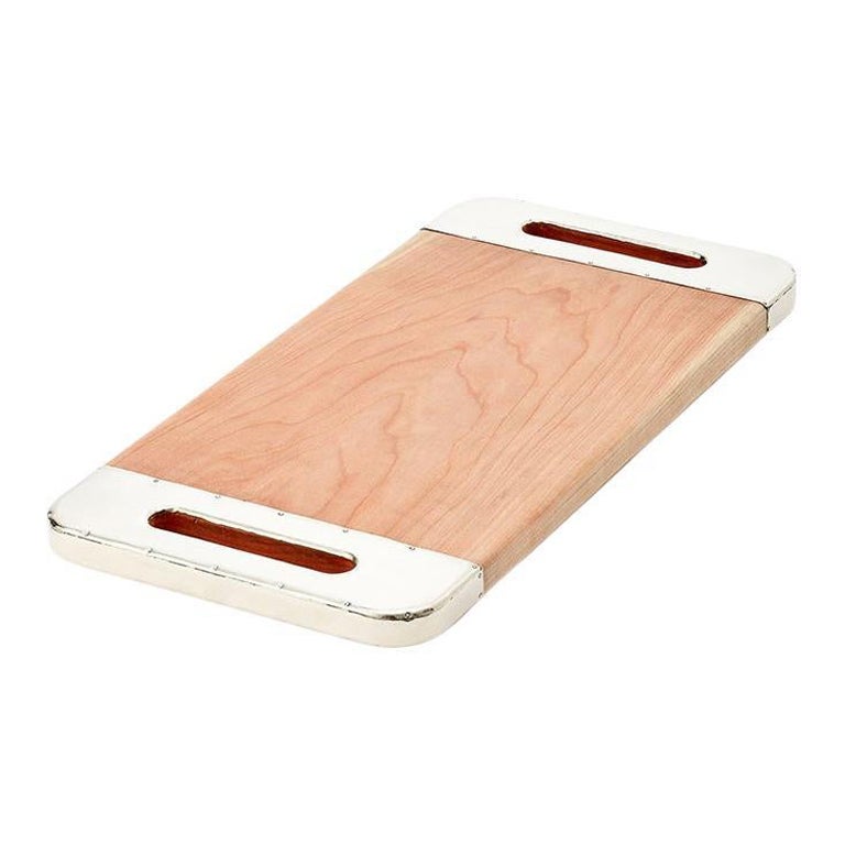 Castor Large Tray, Natural Wood & Alpaca Silver For Sale