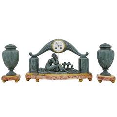 French Art Deco Mantel Clock Set by Limousin, 1920s