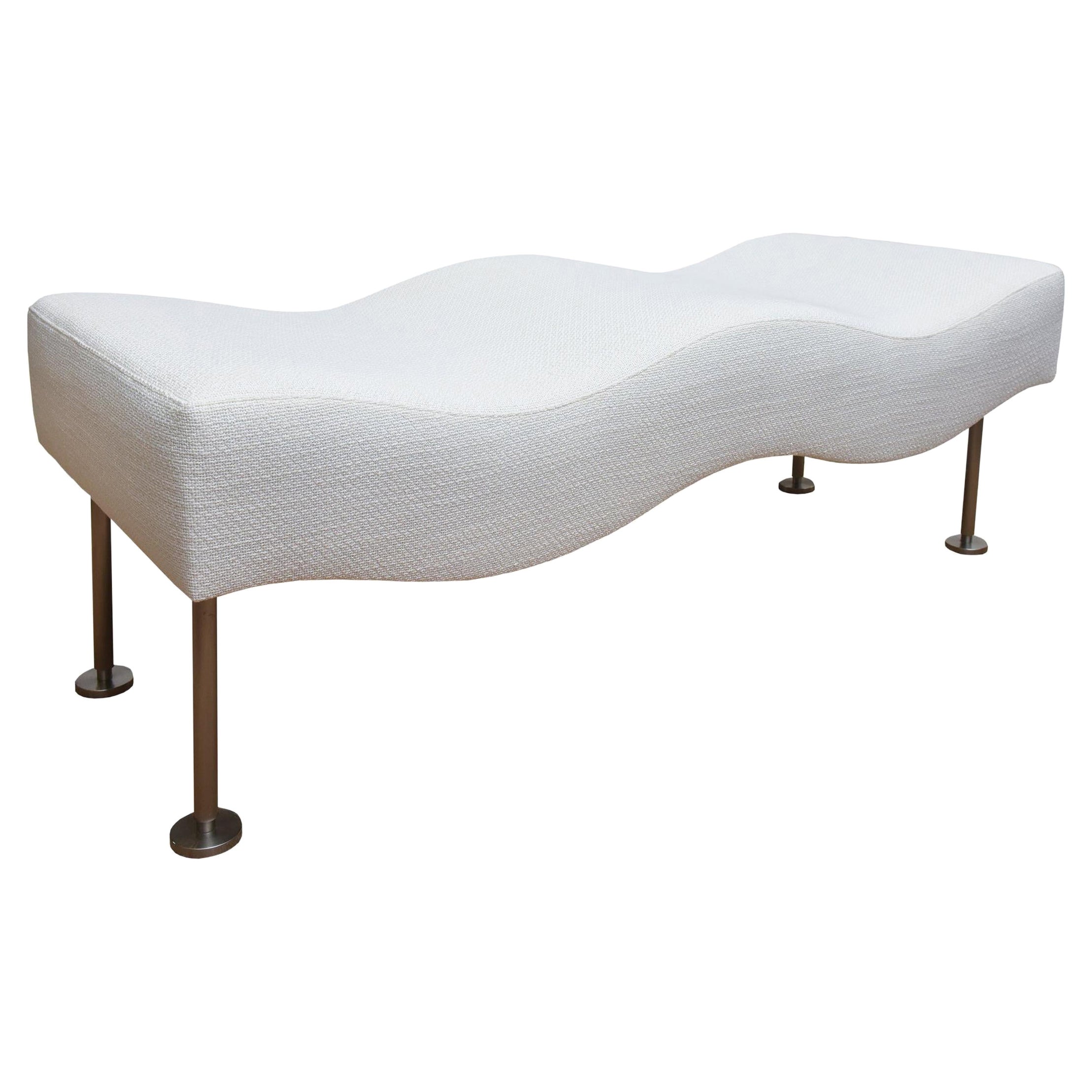 Brueton Undulatus Wave Chaise Bench Vintage with White Upholstery and Stainless