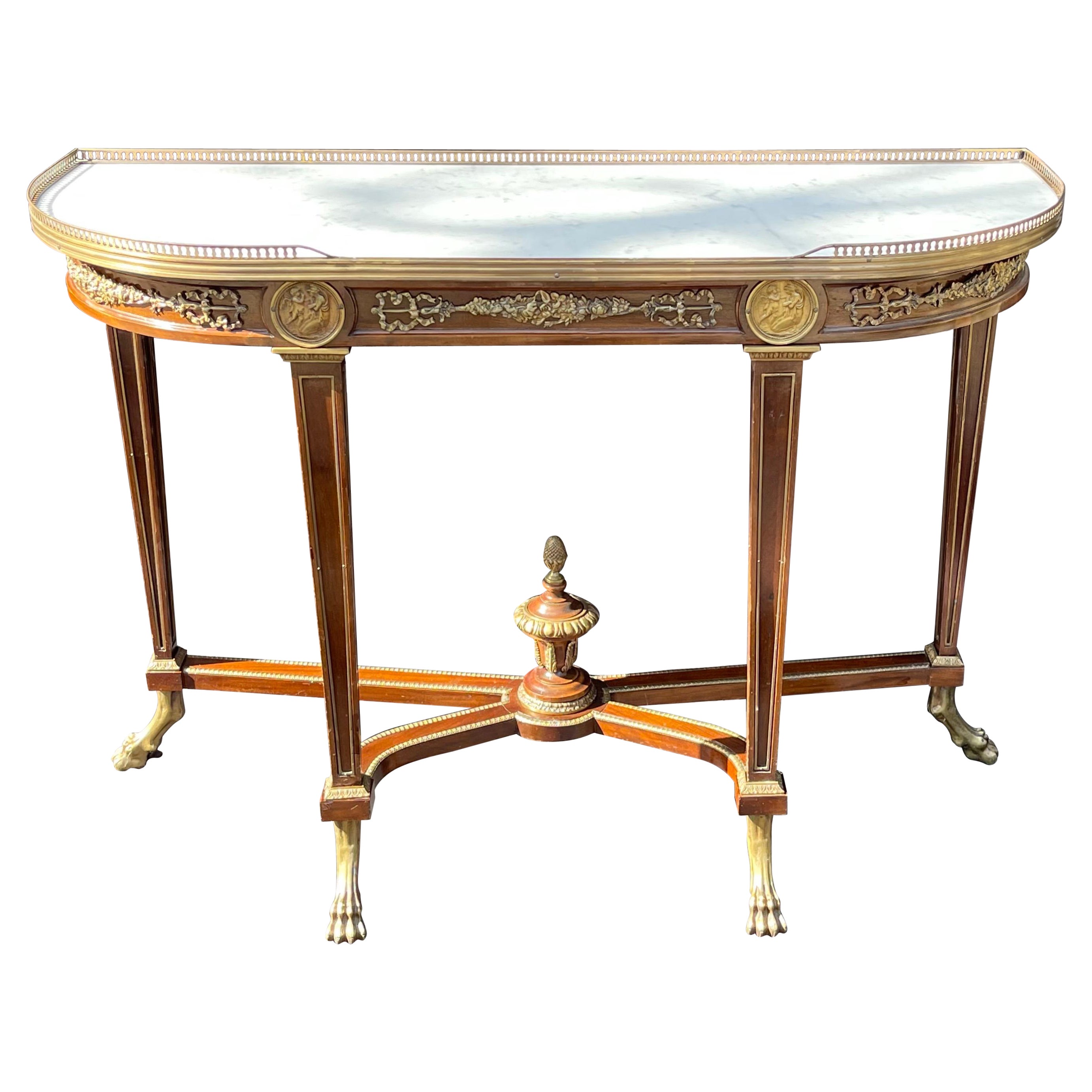 Wonderful French Empire Neoclassical Ormolu Mounted Marble Top Console Table