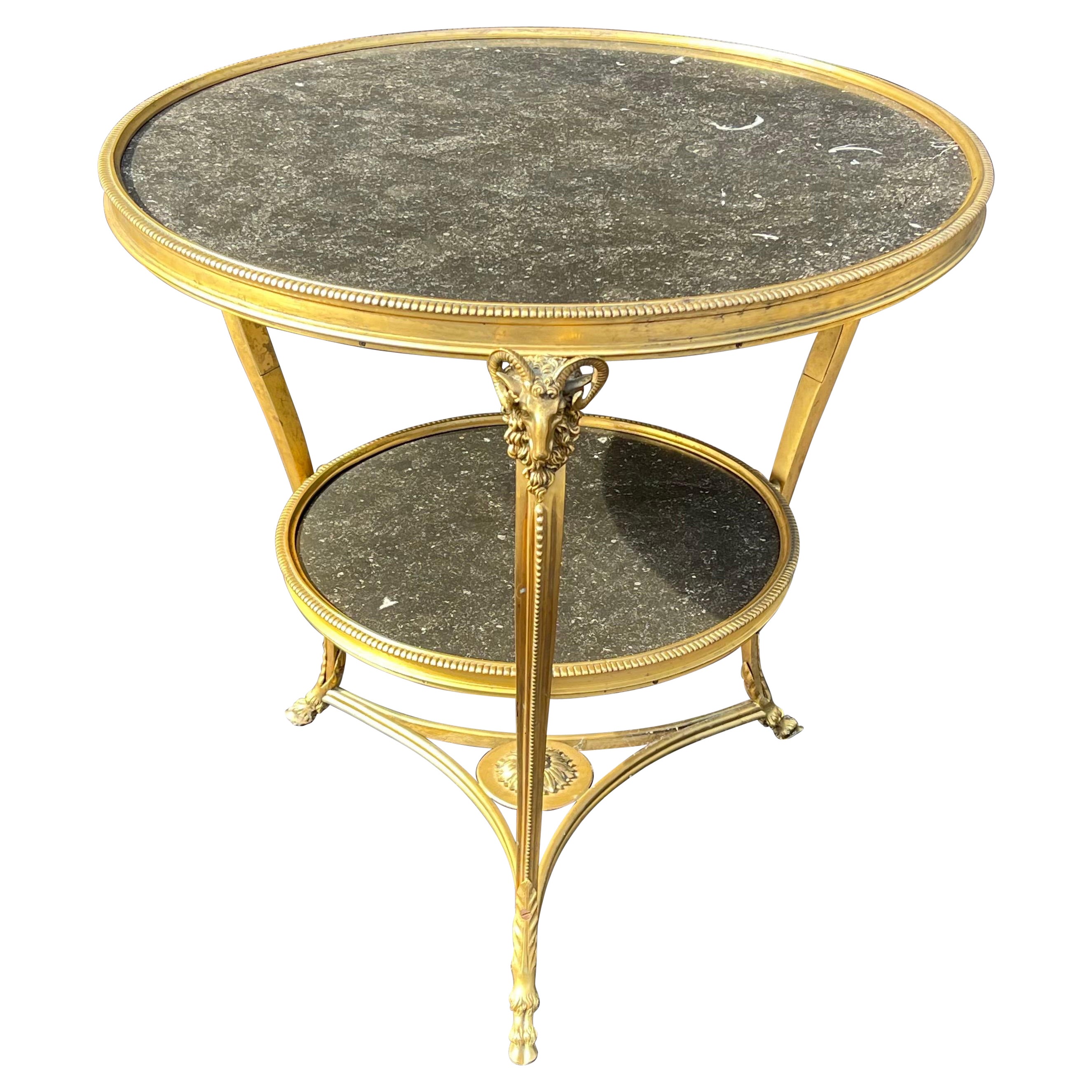Fine French Bronze Marble Top Rams Head Louis XVI Gueridon Center Side Table