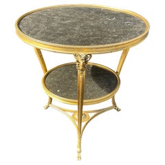 Fine French Bronze Marble Top Rams Head Louis XVI Gueridon Center Side Table