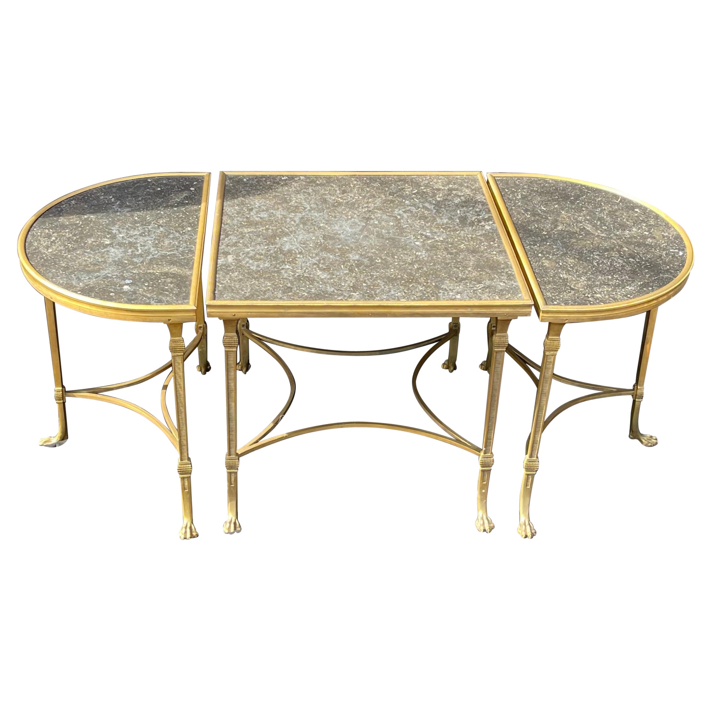 Wonderful French Bagues Gilt Bronze Marble Top Three-Part Cocktail Coffee Table