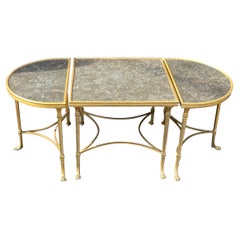 Wonderful French Bagues Gilt Bronze Marble Top Three-Part Cocktail Coffee Table