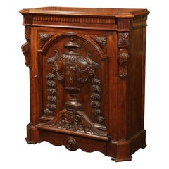 Large 19th Century French Napoleon III Carved Oak Single Door Cabinet